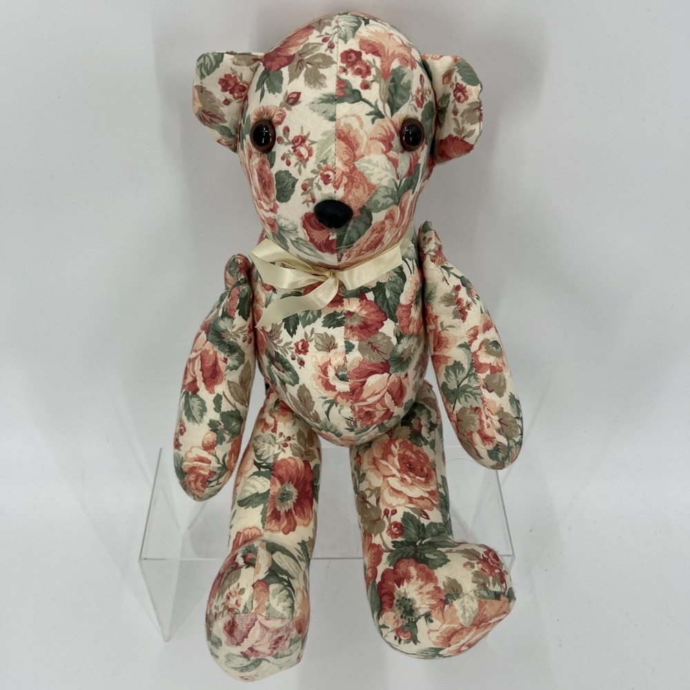 Vtg Floral Fabric Bear 20" Nursery Decor Handmade Shabby Chic Pink‎ 80's 90's